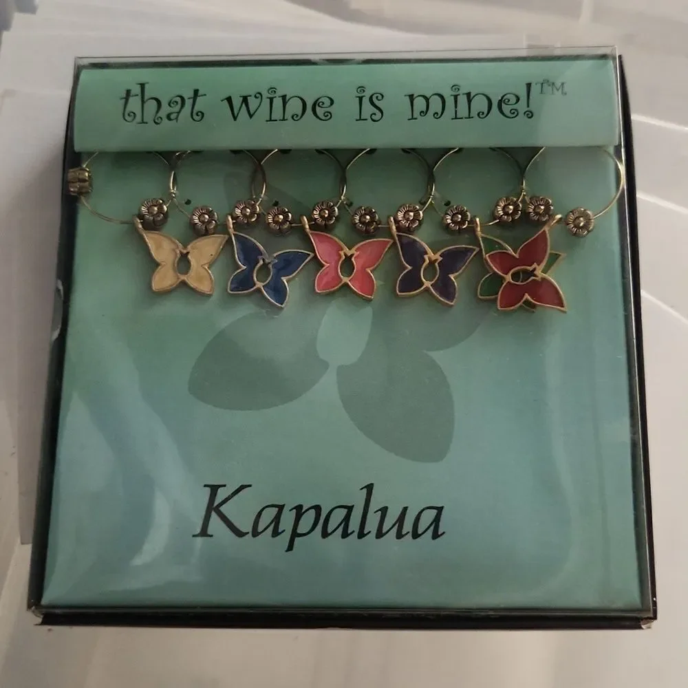 Kapalua Butterfly Logo That Wine is Mine Wine Charms NIB